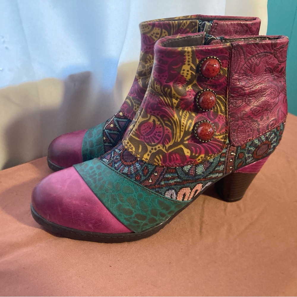 Bohemian Multi-Color Heeled Ankle Boots European size 38